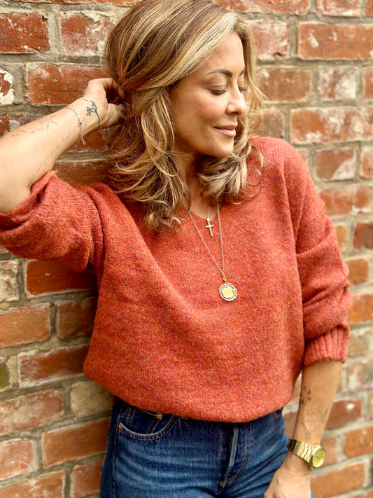 Rust V-neck Knit